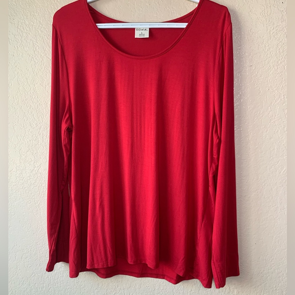SOMA Red Knit Long Sleeve Leisure Wear Sleep Top Size L